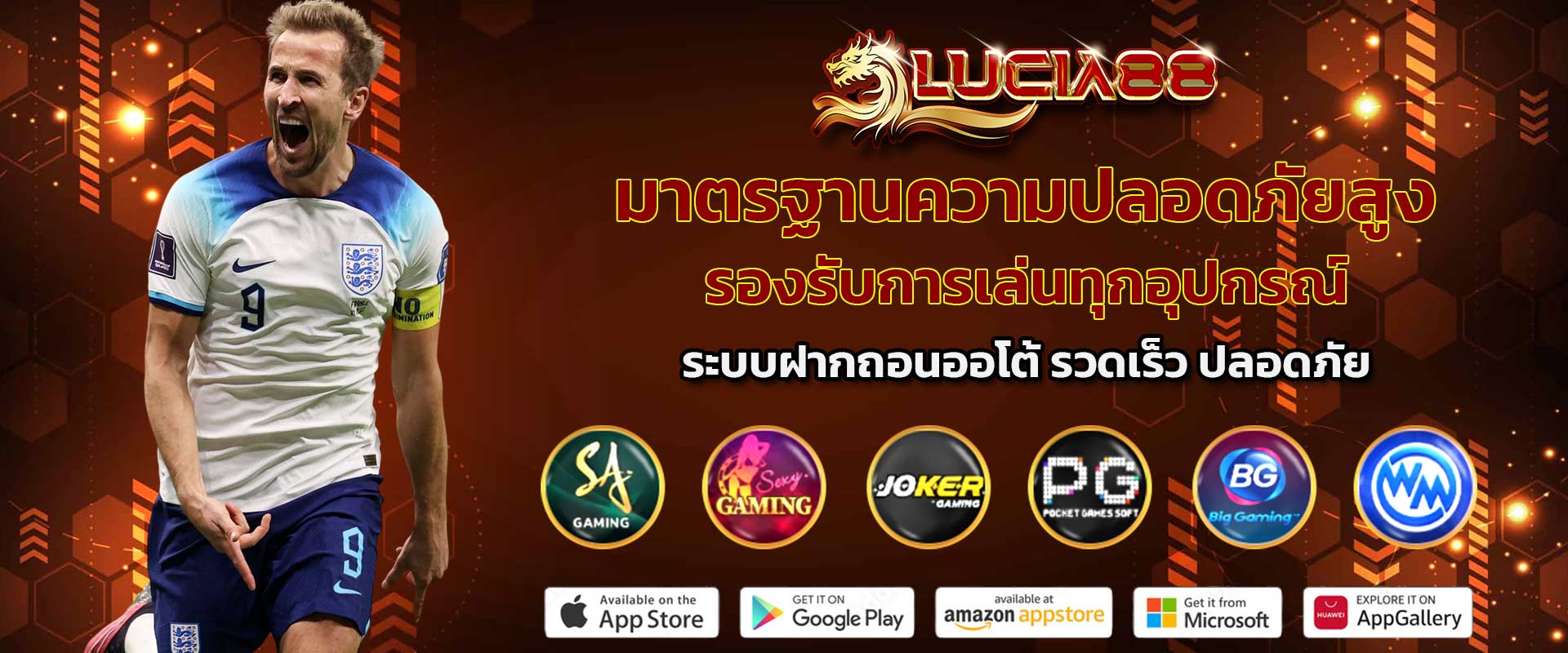 มาตรฐานความปลอดภัยสูง รองรับการเล่นทุกอุปกรณ์ ระบบฝากถอนออโต้ รวดเร็ว ปลอดภัย banner lucia88